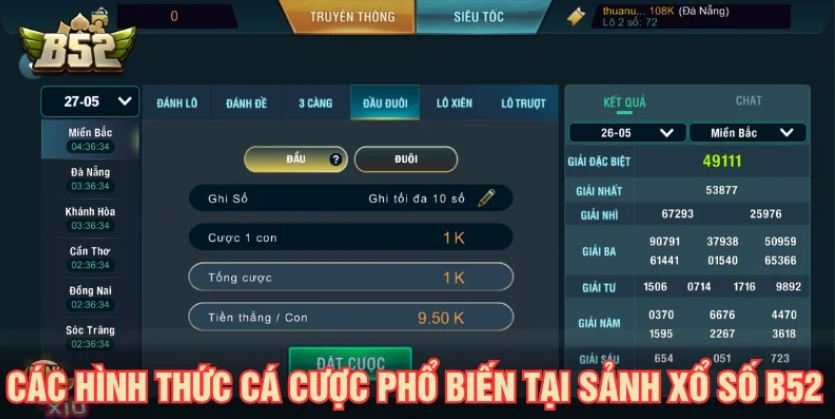 Các loại hình chơi xổ số B52